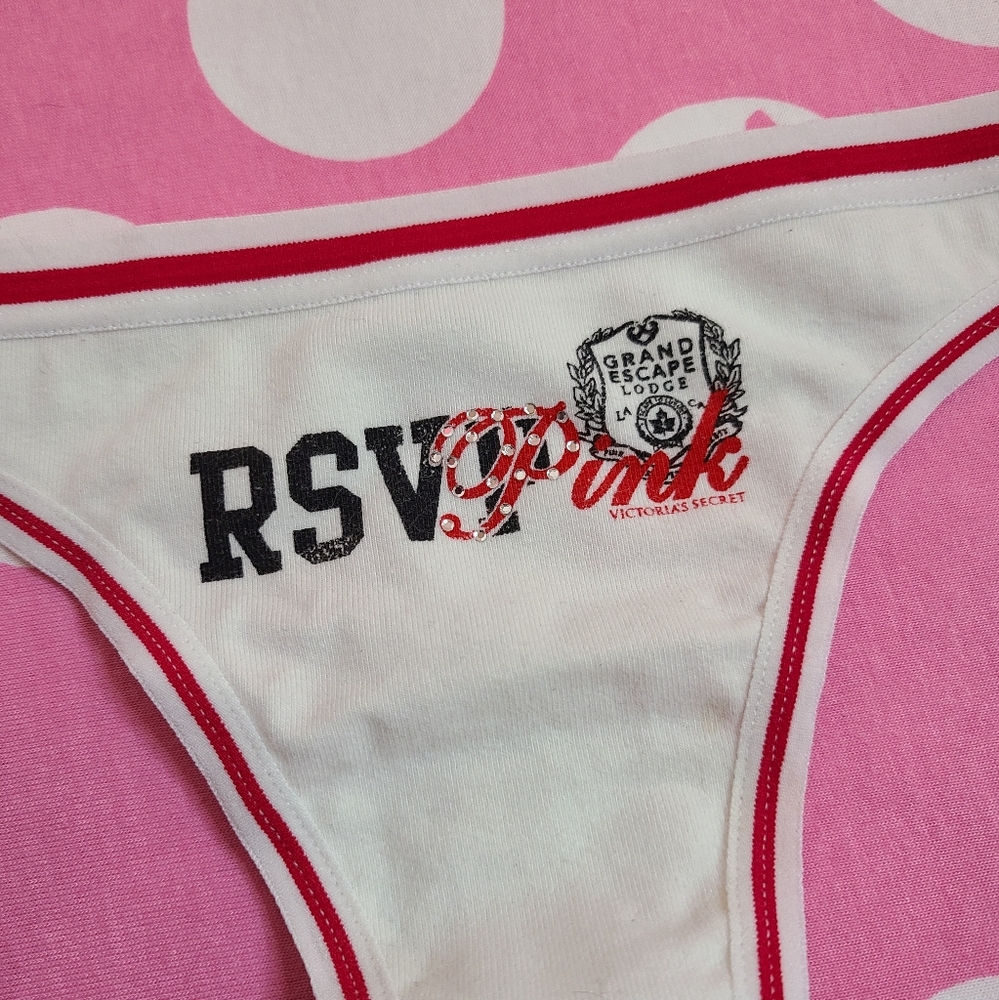 SOLD Rare VTG VS PINK Extra Low Rise Graphic Cotton Thong Panty Size Sm - Picture 2 of 6
